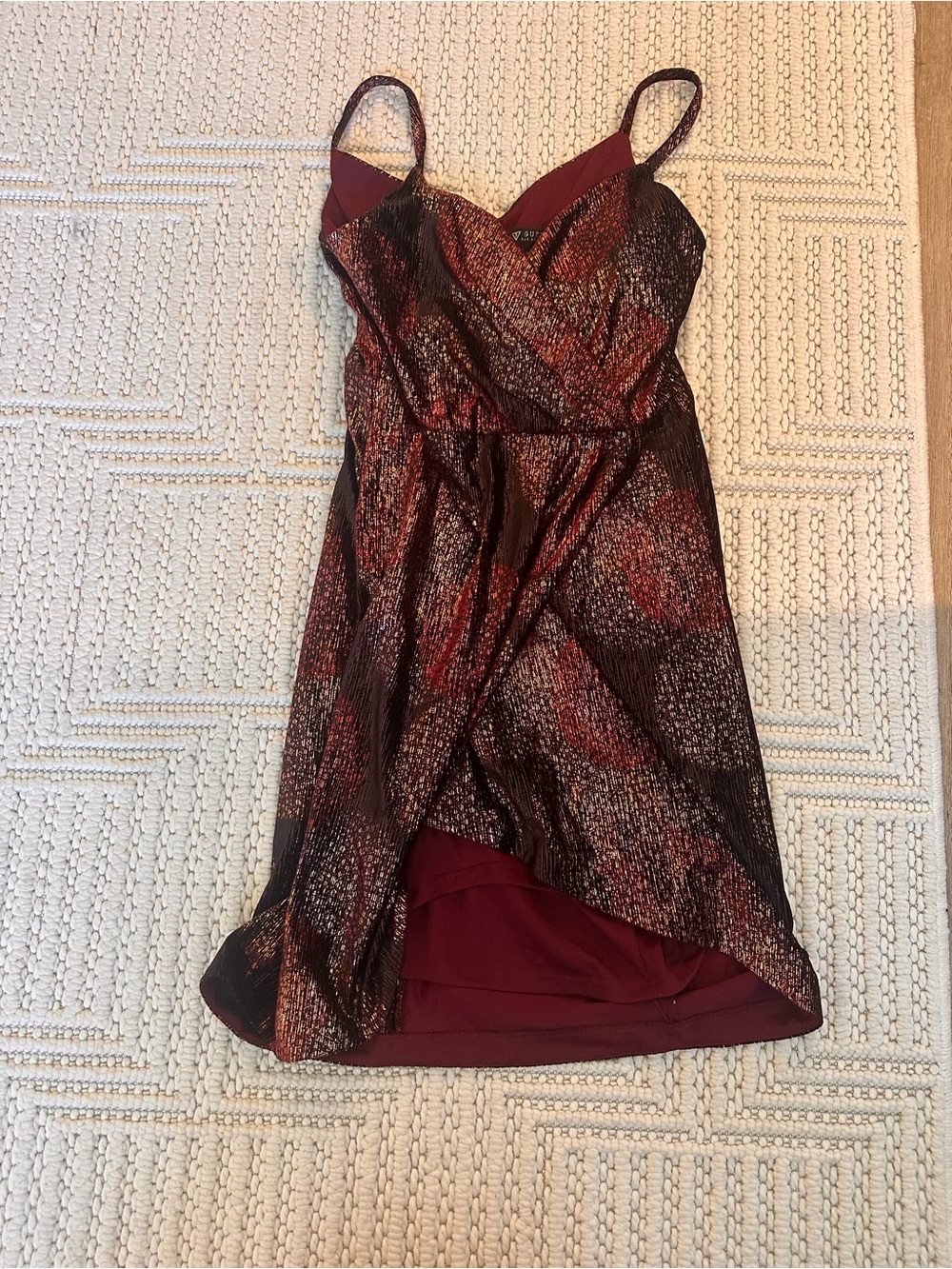 Guess Metallic Burgundy & Black Mini Wrap Dress